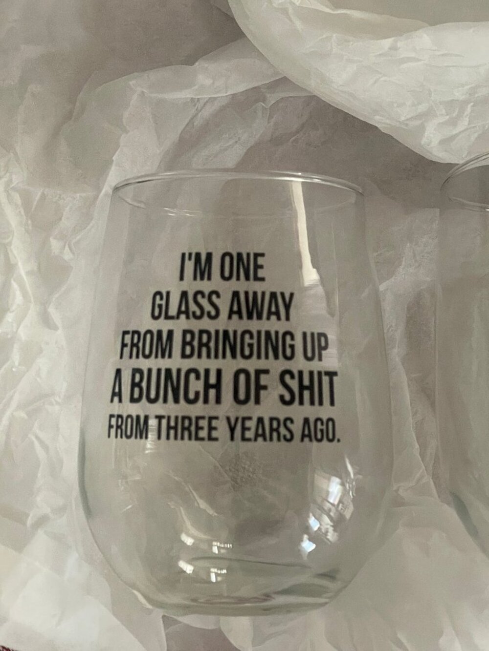 stemless wine glasses, funny.  set of 2